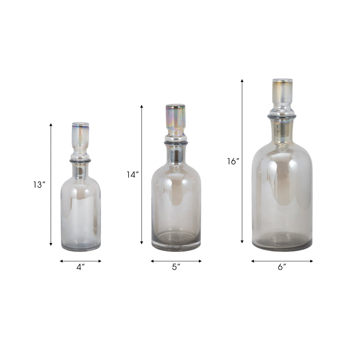S/3 13/14/16" Callum Gray Glass Bottles, Gray Vases and Jars| Sagebrook Home