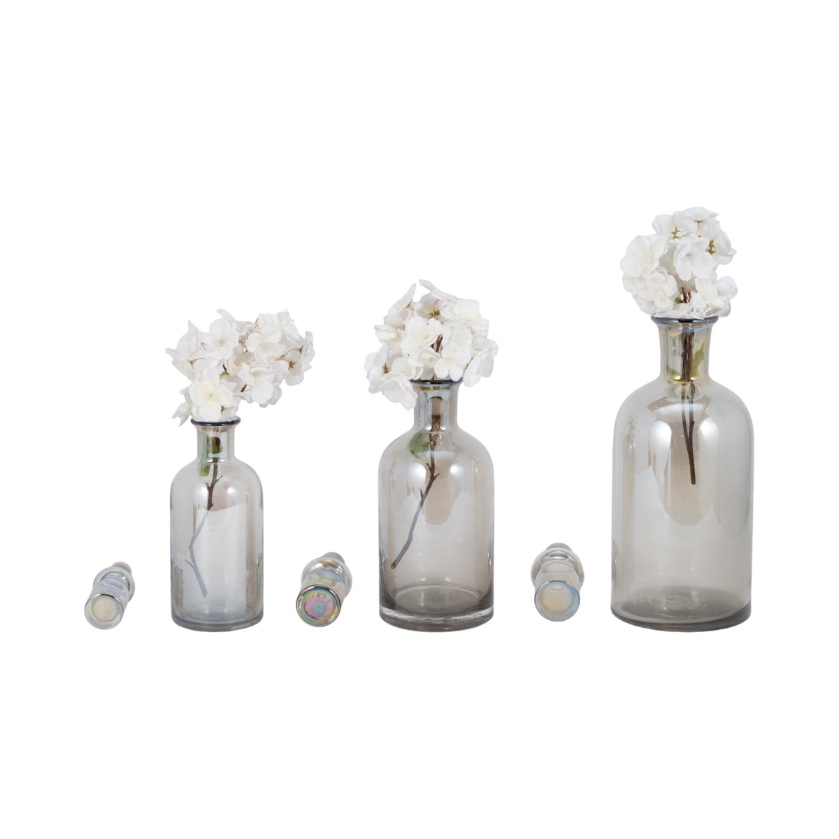 S/3 13/14/16" Callum Gray Glass Bottles, Gray Vases and Jars| Sagebrook Home