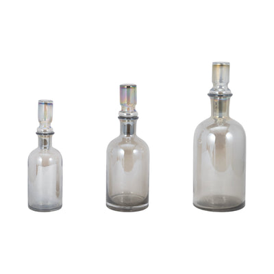 S/3 13/14/16" Callum Gray Glass Bottles, Gray - Al Rugaib Furniture