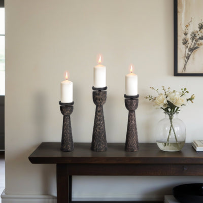 S/3 13/15/16" Cali Aluminuminum Candle Holders, Bl - Al Rugaib Furniture