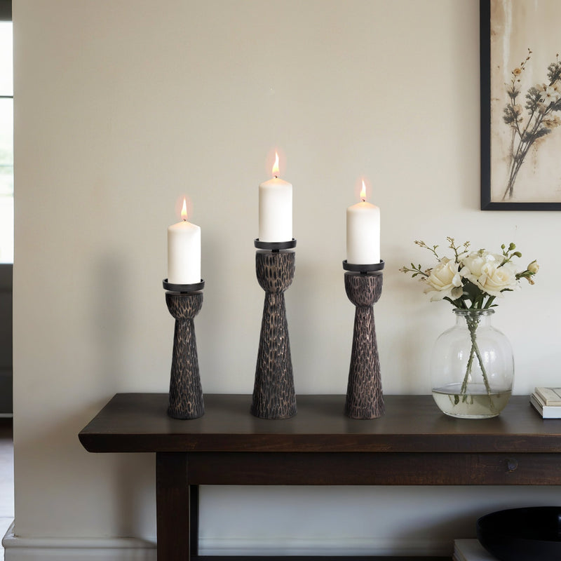 S/3 13/15/16" Cali Aluminuminum Candle Holders, Bl - Al Rugaib Furniture