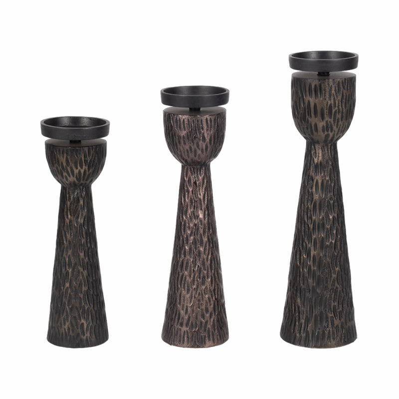 S/3 13/15/16" Cali Aluminuminum Candle Holders, Bl - Al Rugaib Furniture