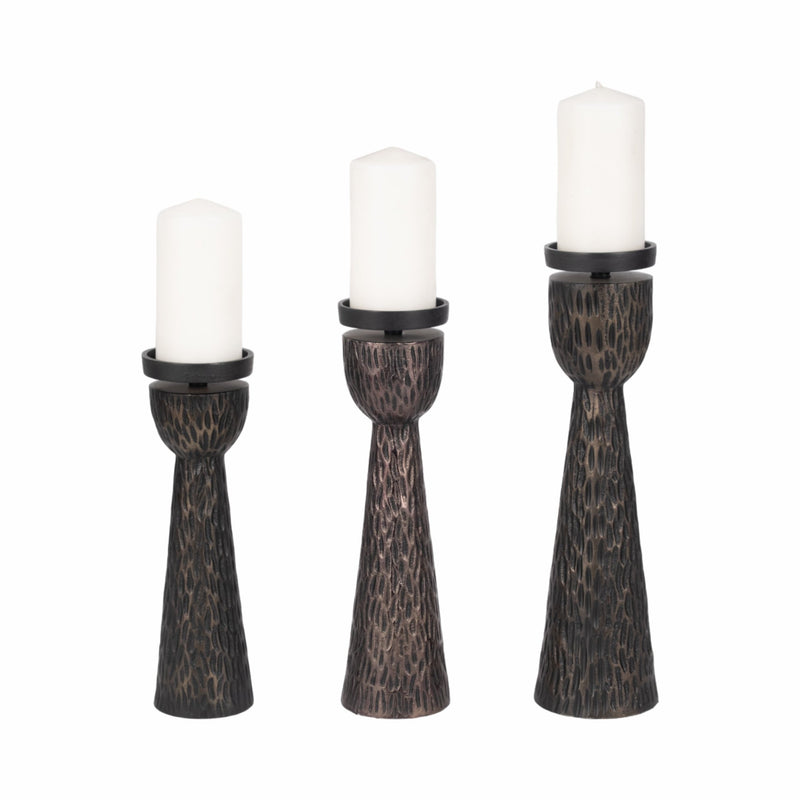 S/3 13/15/16" Cali Aluminuminum Candle Holders, Bl - Al Rugaib Furniture