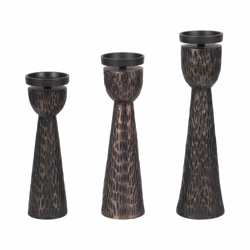 S/3 13/15/16" Cali Aluminuminum Candle Holders, Bl - Al Rugaib Furniture