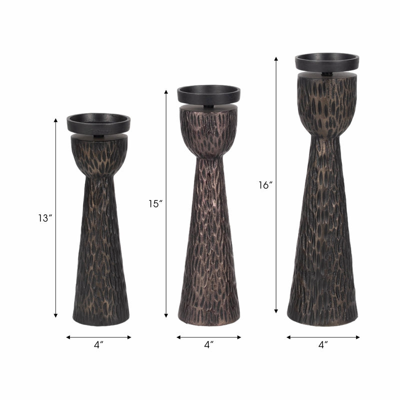 S/3 13/15/16" Cali Aluminuminum Candle Holders, Bl - Al Rugaib Furniture