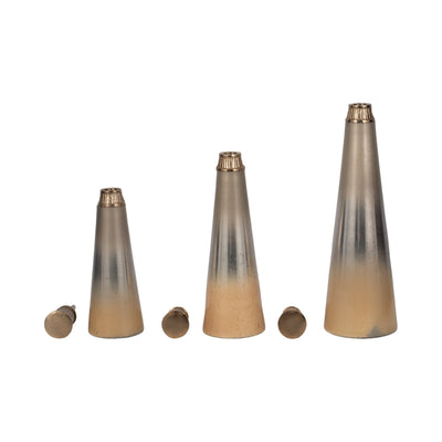 S/3 13/16/20" Tanet Metallic Glass Bottles - Al Rugaib Furniture