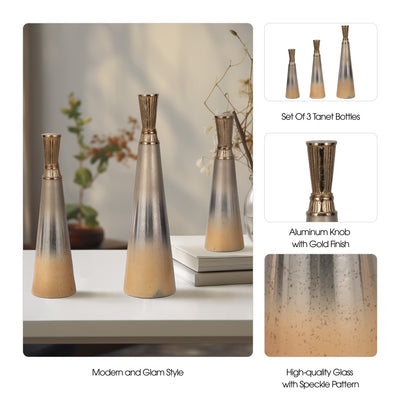 S/3 13/16/20" Tanet Metallic Glass Bottles - Al Rugaib Furniture