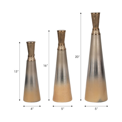 S/3 13/16/20" Tanet Metallic Glass Bottles - Al Rugaib Furniture