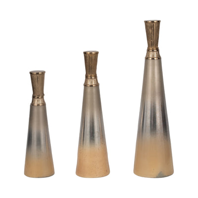 S/3 13/16/20" Tanet Metallic Glass Bottles - Al Rugaib Furniture