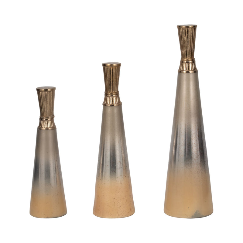S/3 13/16/20" Tanet Metallic Glass Bottles - Al Rugaib Furniture