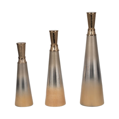 S/3 13/16/20" Tanet Metallic Glass Bottles - Al Rugaib Furniture