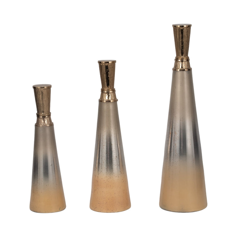 S/3 13/16/20" Tanet Metallic Glass Bottles - Al Rugaib Furniture