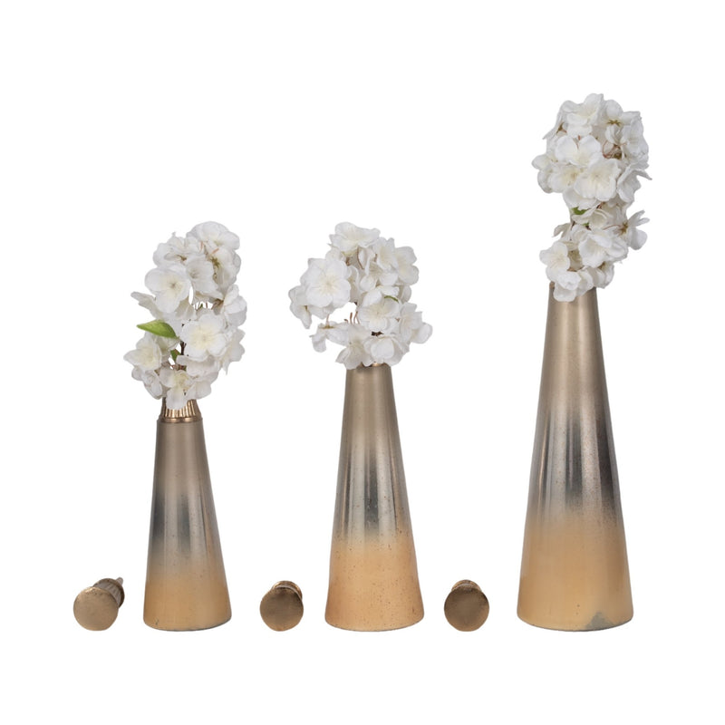 S/3 13/16/20" Tanet Metallic Glass Bottles - Al Rugaib Furniture