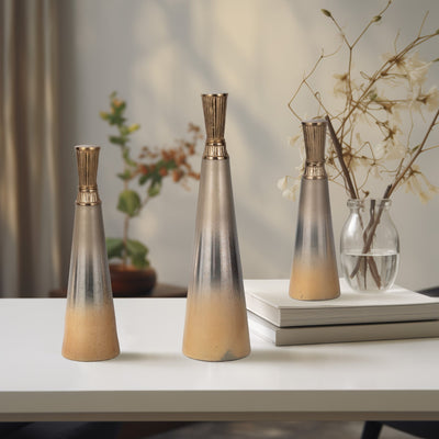 S/3 13/16/20" Tanet Metallic Glass Bottles - Al Rugaib Furniture