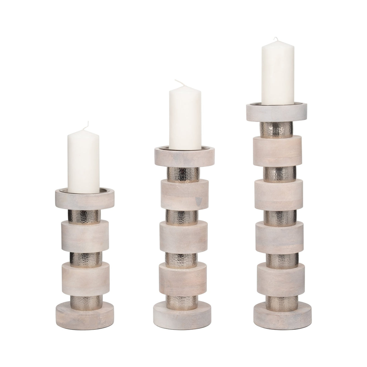 S/3 13/17/22" HOLLIS WOOD CANDLE STICKS, ANTIQUE W Candle Holders| Sagebrook Home
