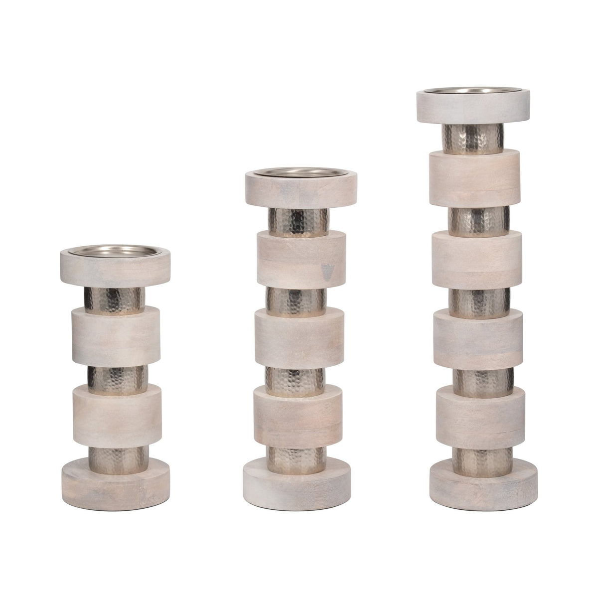 S/3 13/17/22" HOLLIS WOOD CANDLE STICKS, ANTIQUE W Candle Holders| Sagebrook Home