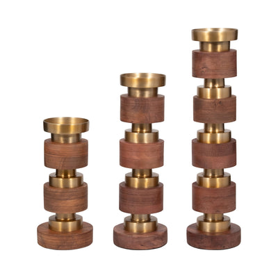 S/3 13/17/22" Hollis Wood Candle Sticks, Brown - Al Rugaib Furniture
