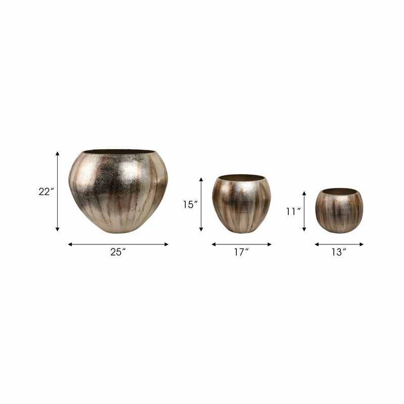 S/3 13/18/25" Noatak Antique Silver Planters - Al Rugaib Furniture