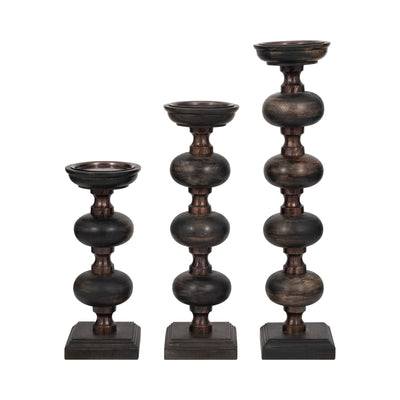 S/3 14/19/23" Sumpter Black Wood Candle Sticks - Al Rugaib Furniture
