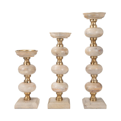 S/3 14/19/23" Sumpter Natural Wood Candle Sticks - Al Rugaib Furniture