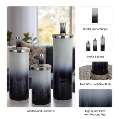 S/3 15/19/23" Nandita Blue Glass Bottles - Al Rugaib Furniture