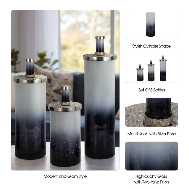 S/3 15/19/23" Nandita Blue Glass Bottles - Al Rugaib Furniture