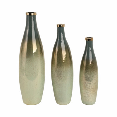 S/3 16/18/21" Windard Glass Bottles, Green - Al Rugaib Furniture