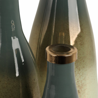 S/3 16/18/21" Windard Glass Bottles, Green - Al Rugaib Furniture