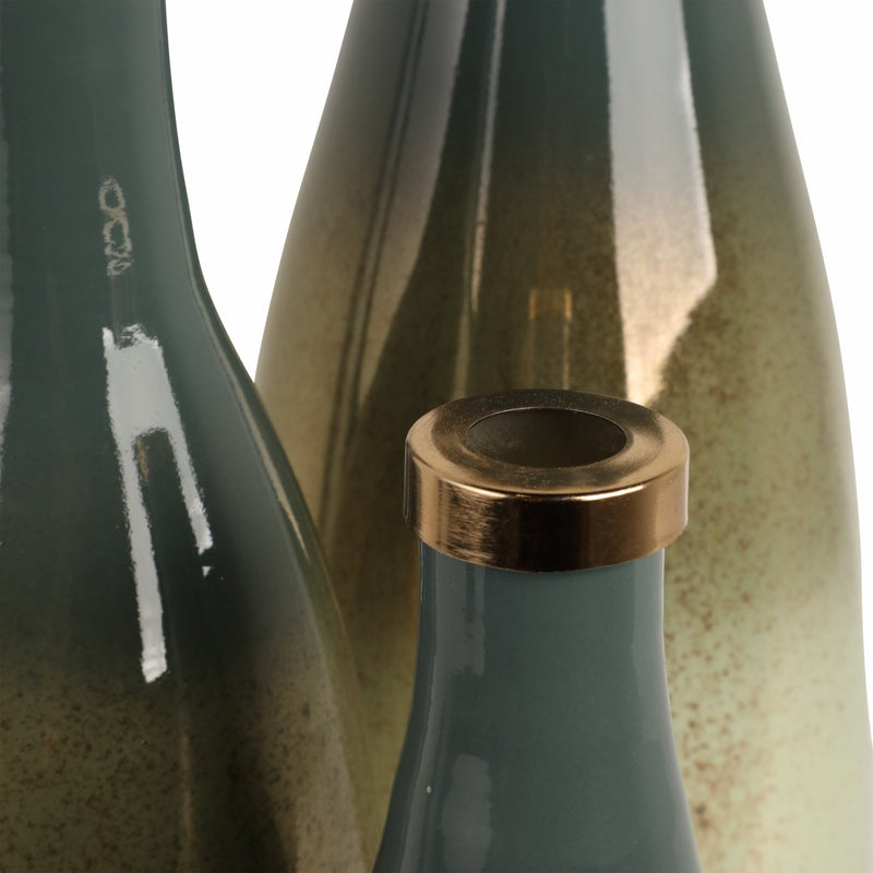 S/3 16/18/21" Windard Glass Bottles, Green - Al Rugaib Furniture