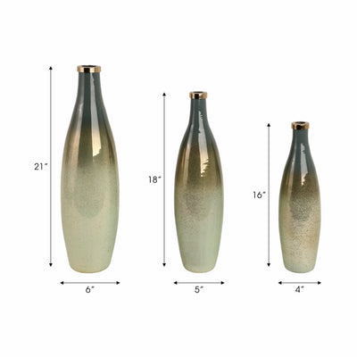 S/3 16/18/21" Windard Glass Bottles, Green - Al Rugaib Furniture
