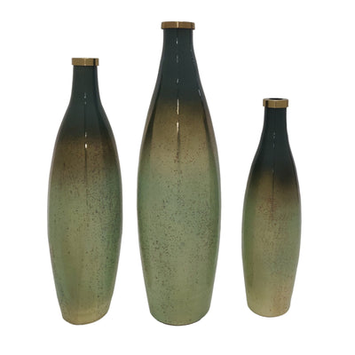 S/3 16/18/21" Windard Glass Bottles, Green - Al Rugaib Furniture