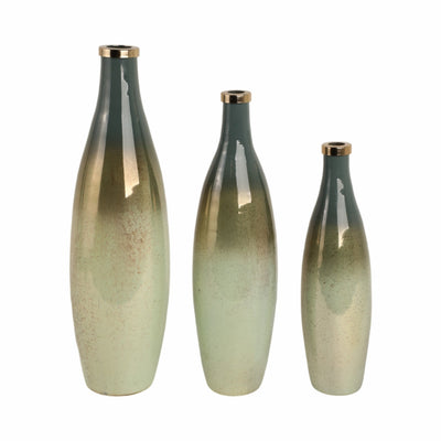 S/3 16/18/21" Windard Glass Bottles, Green - Al Rugaib Furniture