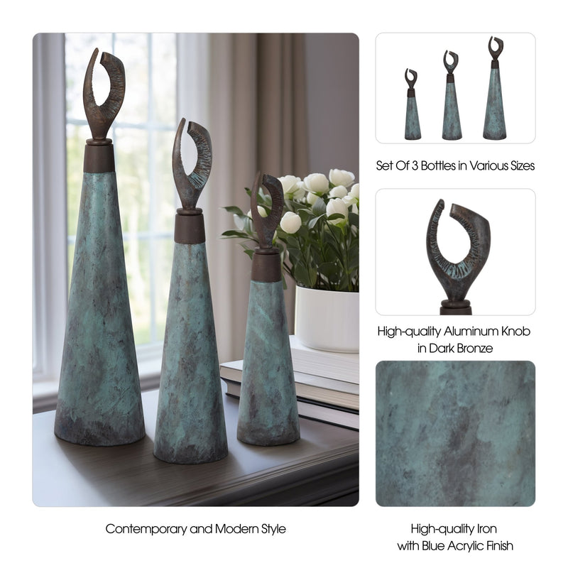 S/3 16/20/23" Bente Patina Bottles - Al Rugaib Furniture