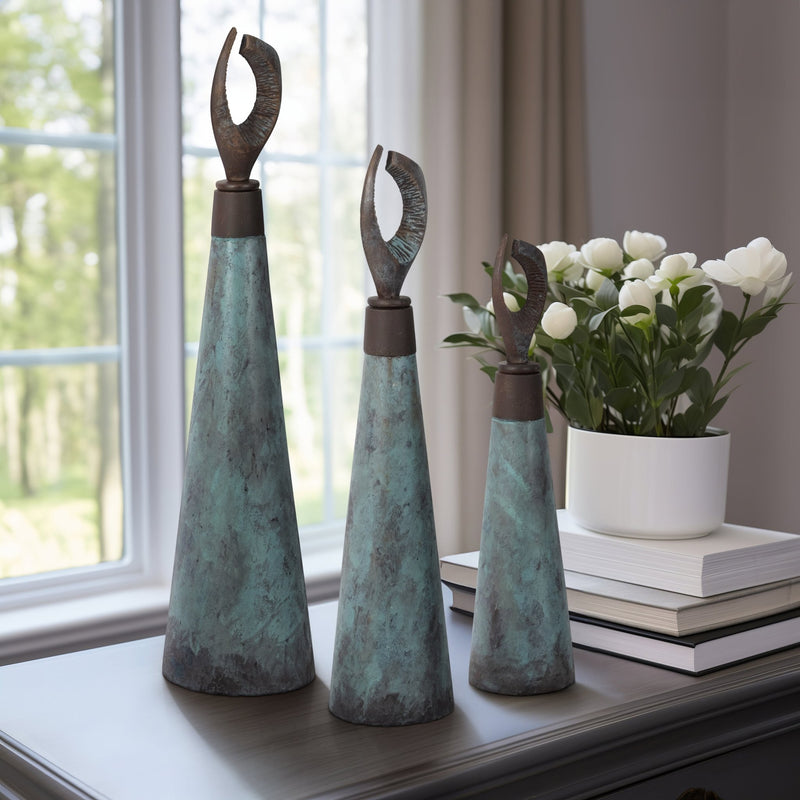 S/3 16/20/23" Bente Patina Bottles - Al Rugaib Furniture