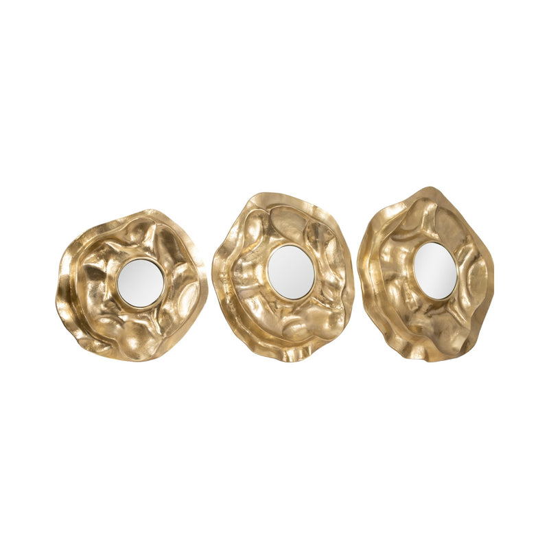 S/3 16/20/24" Huff Metal Wall Decor W/ Mirror,gold - Al Rugaib Furniture