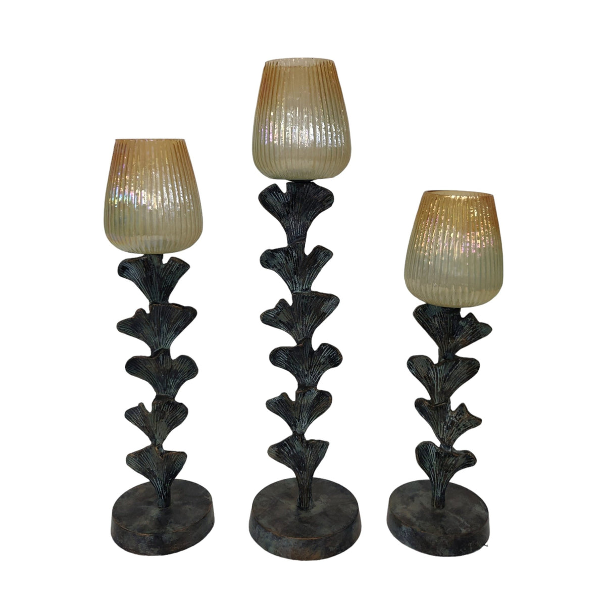 S/3 17/20/23" Yarrow Candleholders, Gray Candle Holders| Sagebrook Home