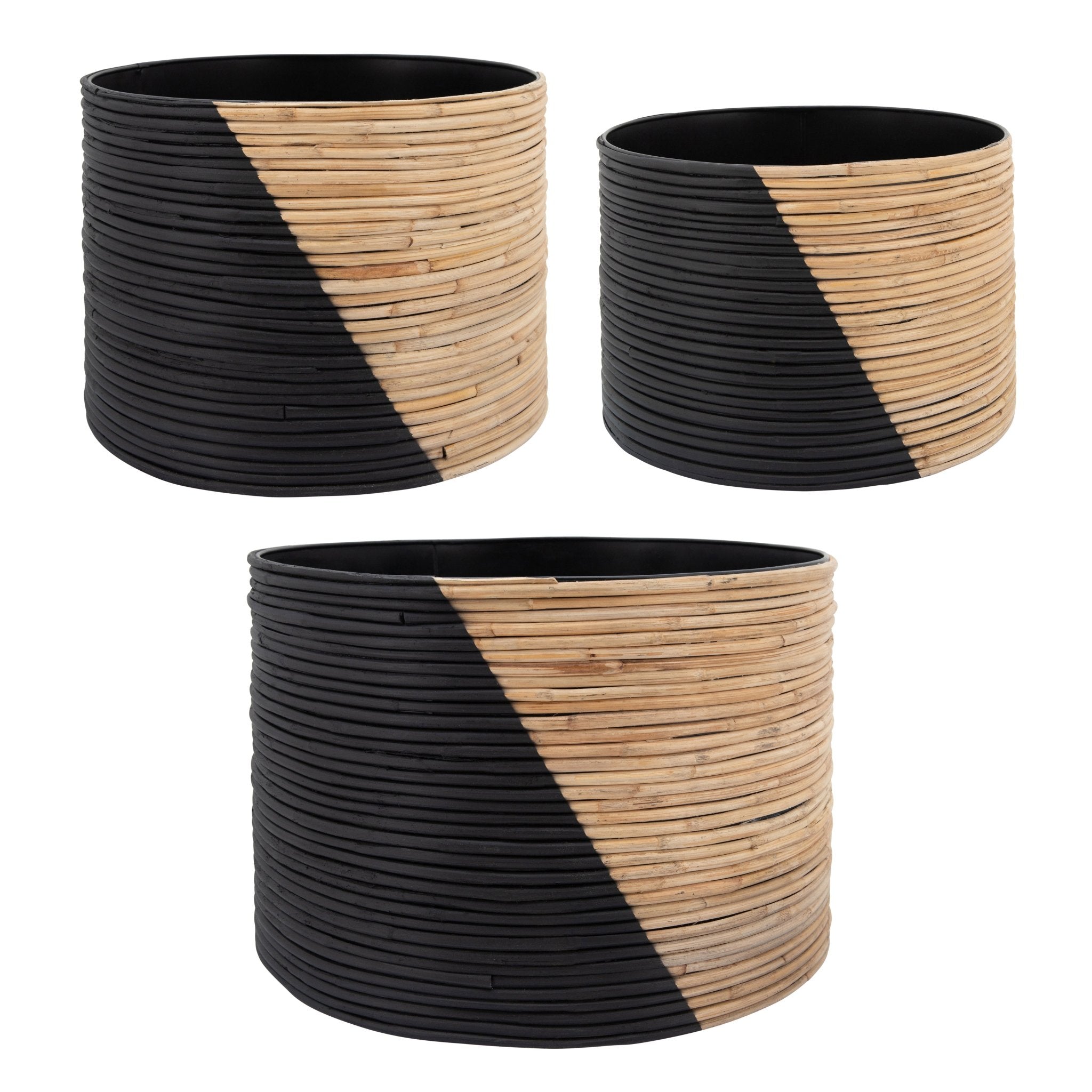 S/3 2-TONE WICKER PLANTERS, BLACK Outdoor Planters| Sagebrook Home