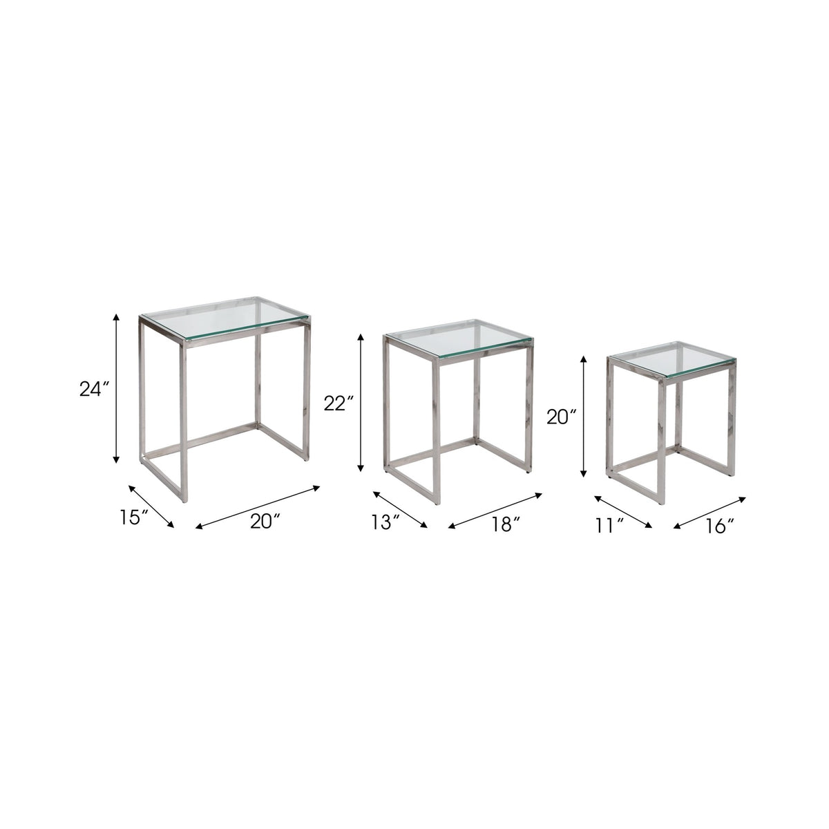 S/3 20/22/24" MAXWELL STAINLESS STEEL NESTING TABL Accent & End Tables| Sagebrook Home