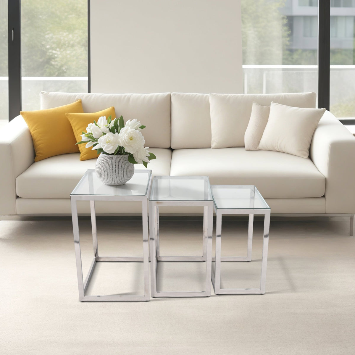 S/3 20/22/24" MAXWELL STAINLESS STEEL NESTING TABL Accent & End Tables| Sagebrook Home