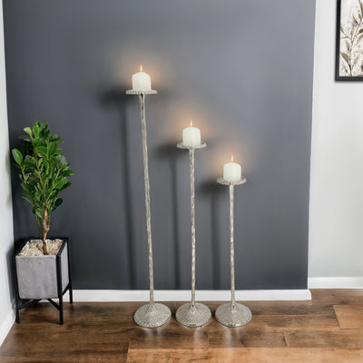 S/3 26/32/40" Crestin Silver Tall Candleholders Kd - Al Rugaib Furniture