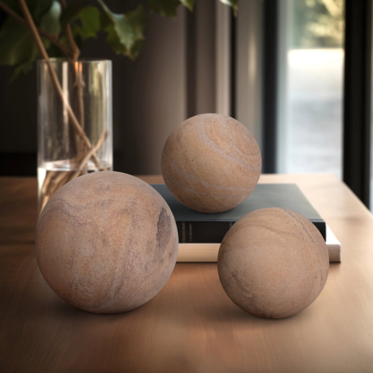 S/3 3/5" MAVERICK SANDSTONE SPHERES, NATURAL Table Decors| Sagebrook Home