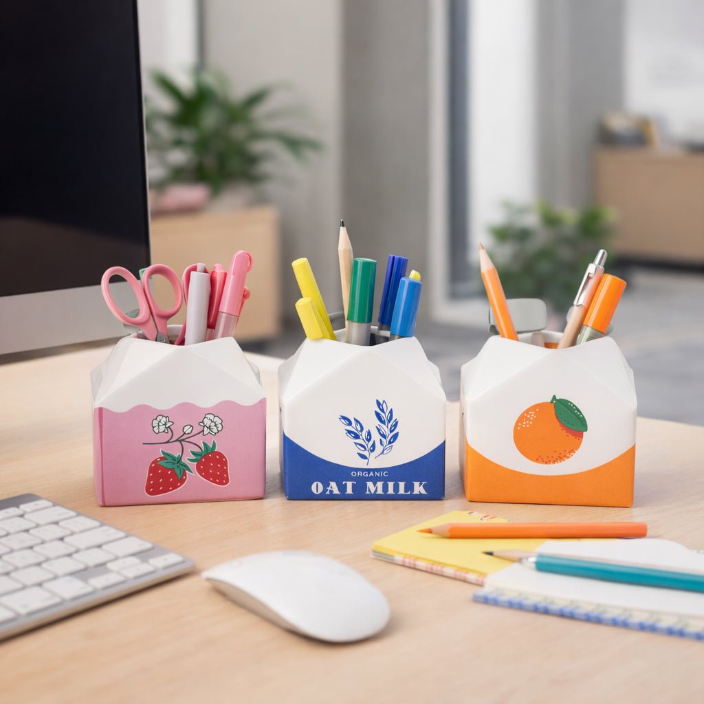 S/3 4" Juice & Milk Carton Pencil Cups, Multi Box| Sagebrook Home