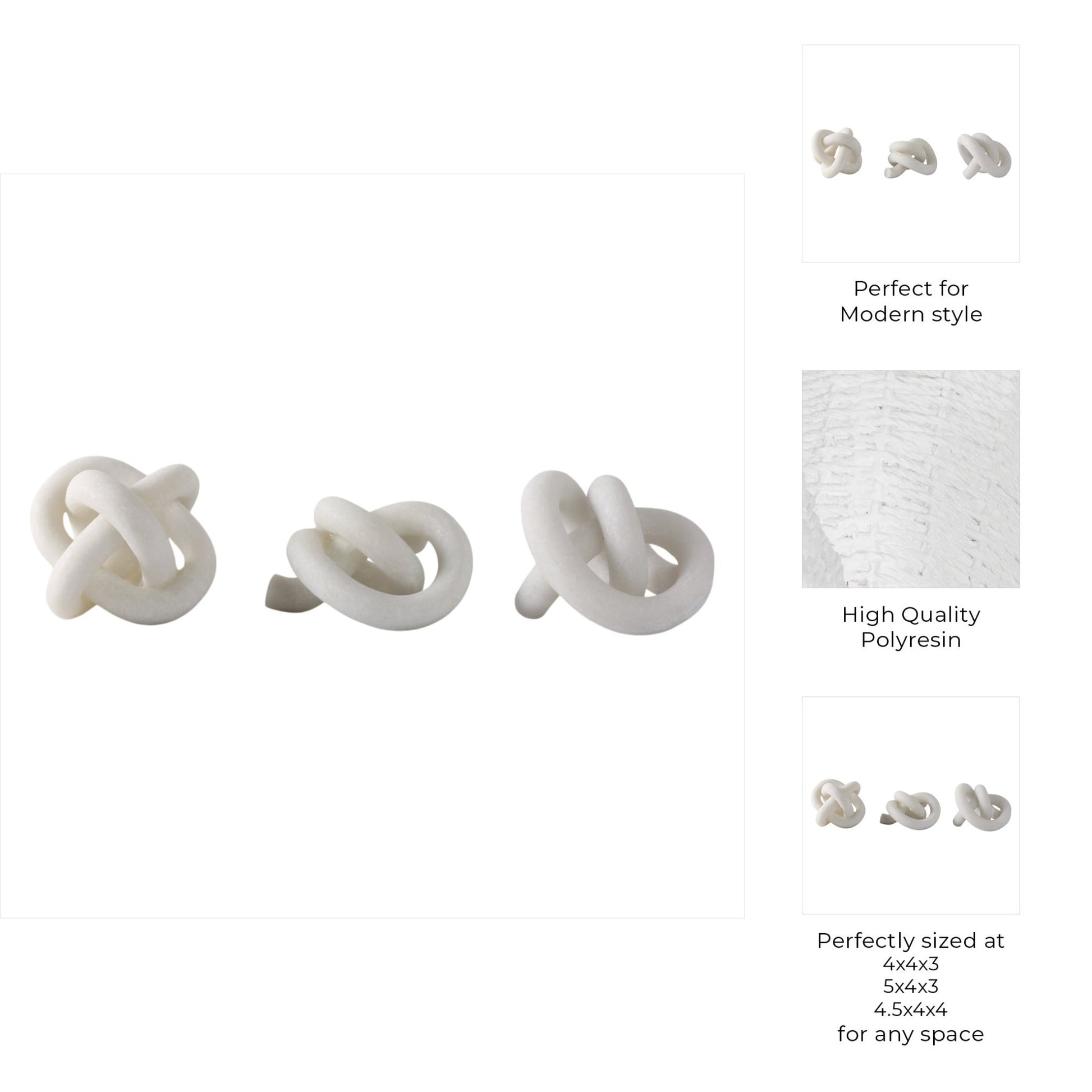 S/3 4/5/5" DAYTON QUARTZ RESIN KNOTS, WHITE Table Decors| Sagebrook Home