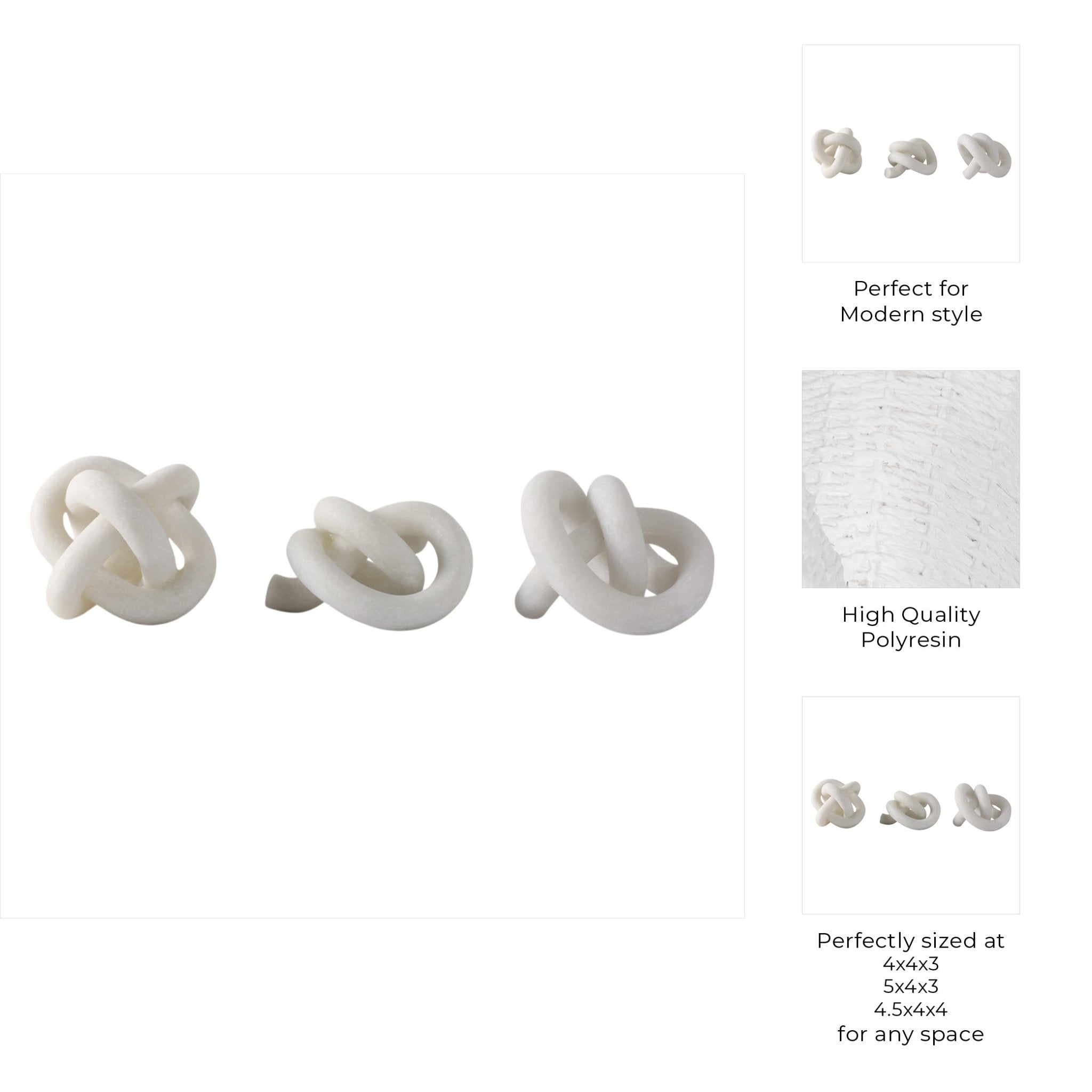 S/3 4/5/5" DAYTON QUARTZ RESIN KNOTS, WHITE Table Decors| Sagebrook Home