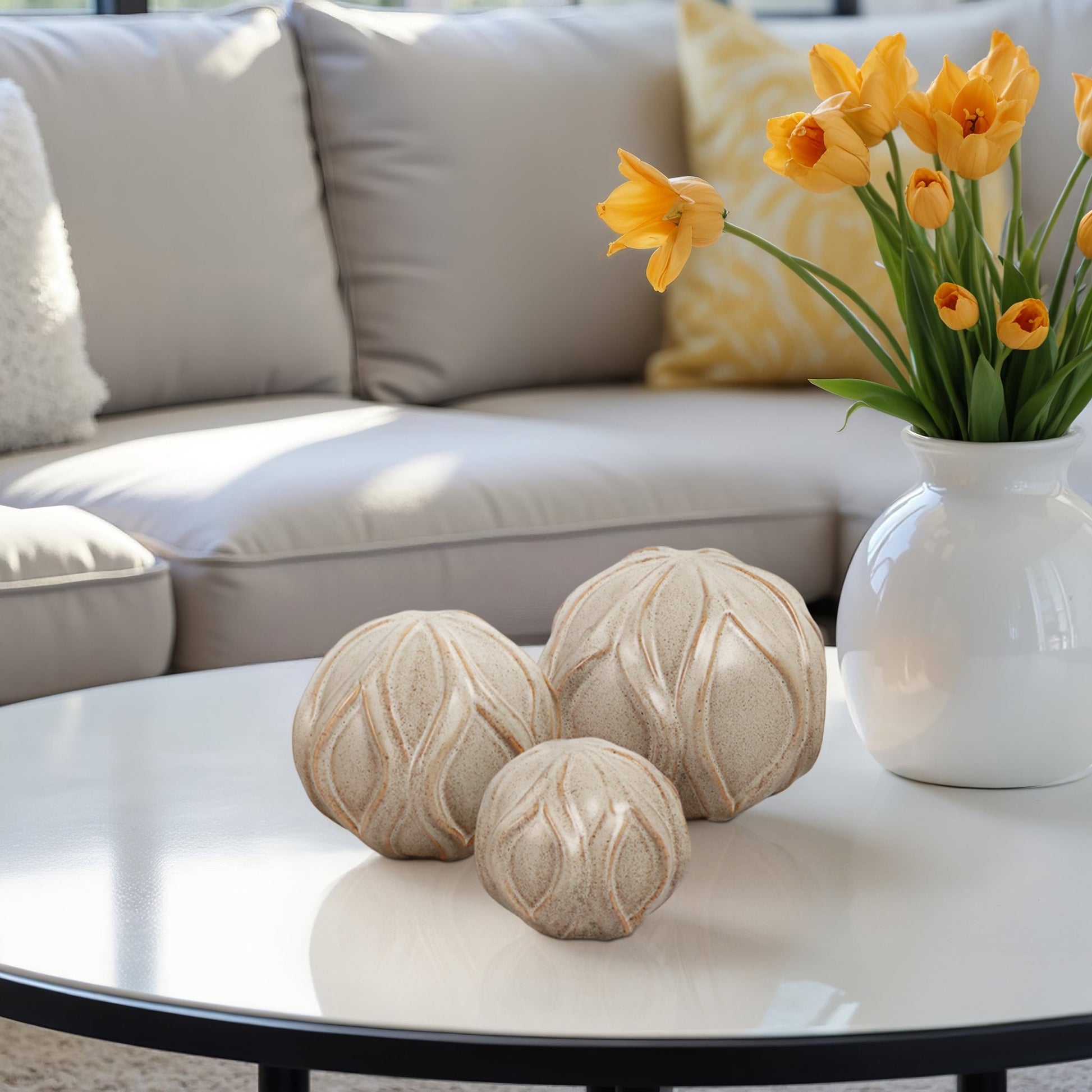 S/3 4/5/5" TOWNSEND CER DECO BALLS - SET OF 3 Table Decors| Sagebrook Home