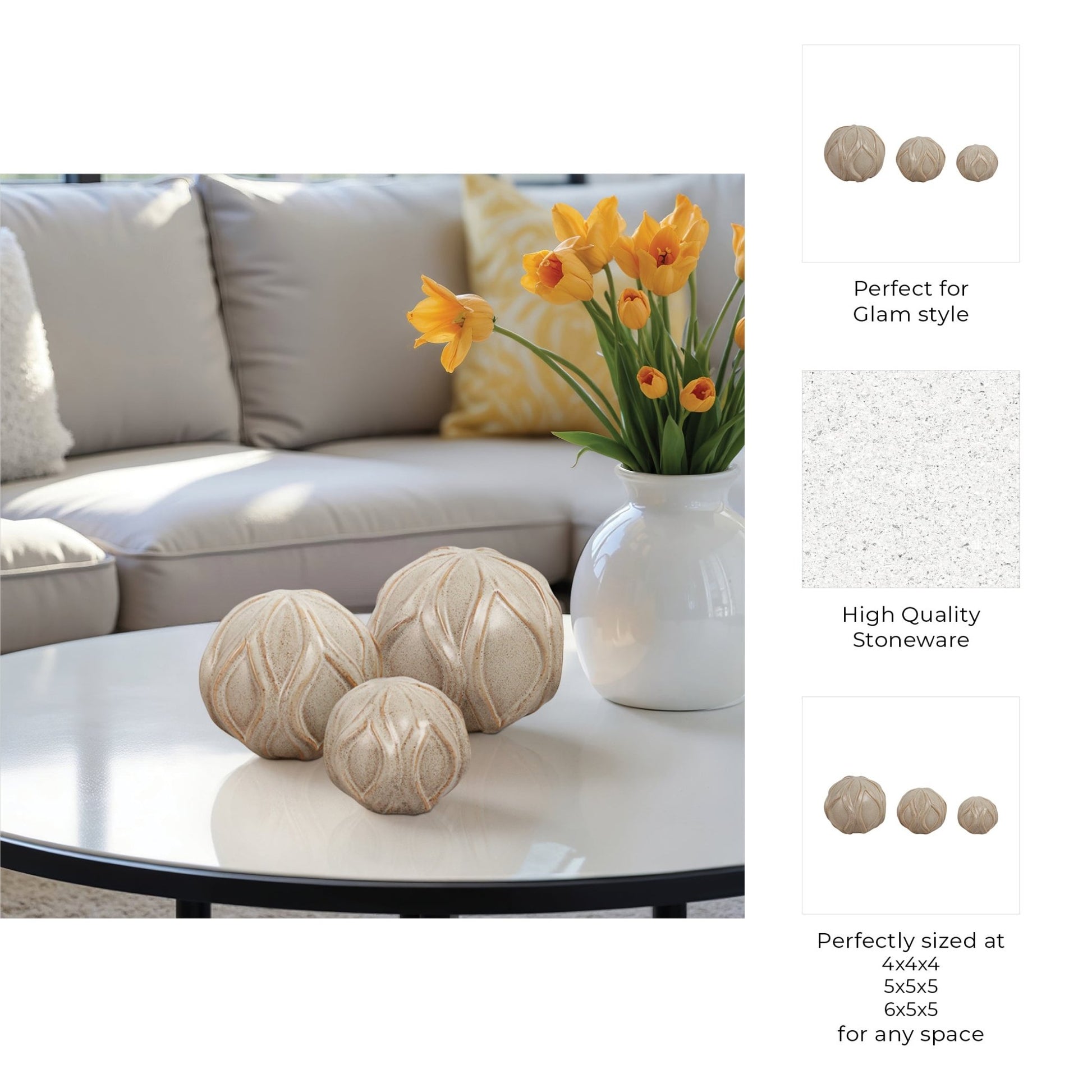 S/3 4/5/5" TOWNSEND CER DECO BALLS - SET OF 3 Table Decors| Sagebrook Home