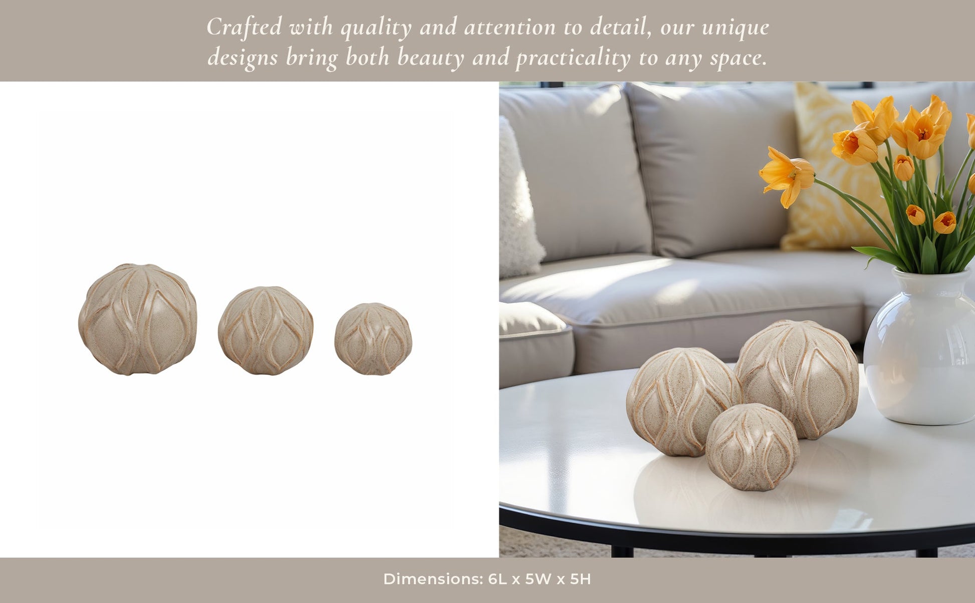 S/3 4/5/5" TOWNSEND CER DECO BALLS - SET OF 3 Table Decors| Sagebrook Home