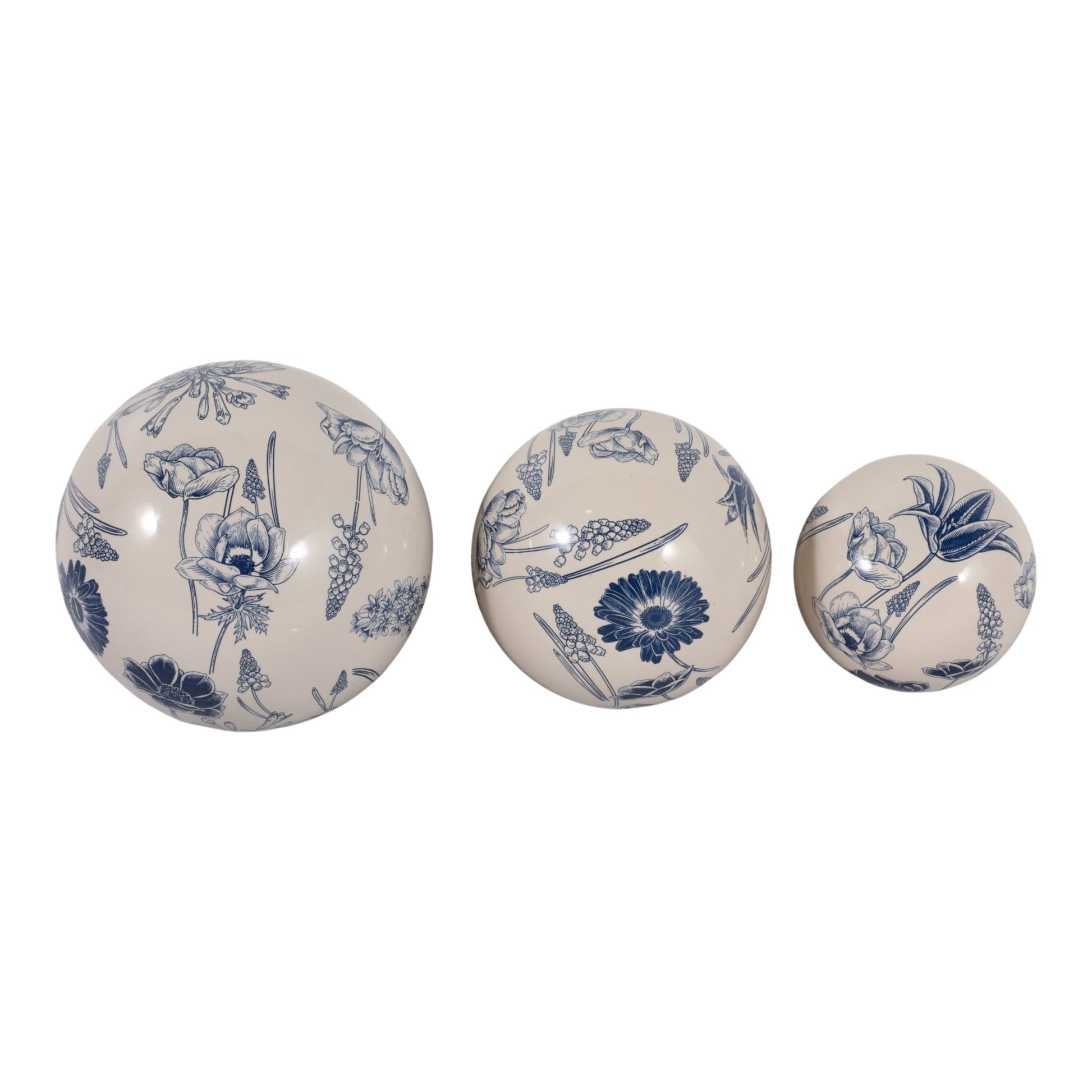 S/3 4/5/6" Floral Orbs, Blue/ivory Table Decors| Sagebrook Home