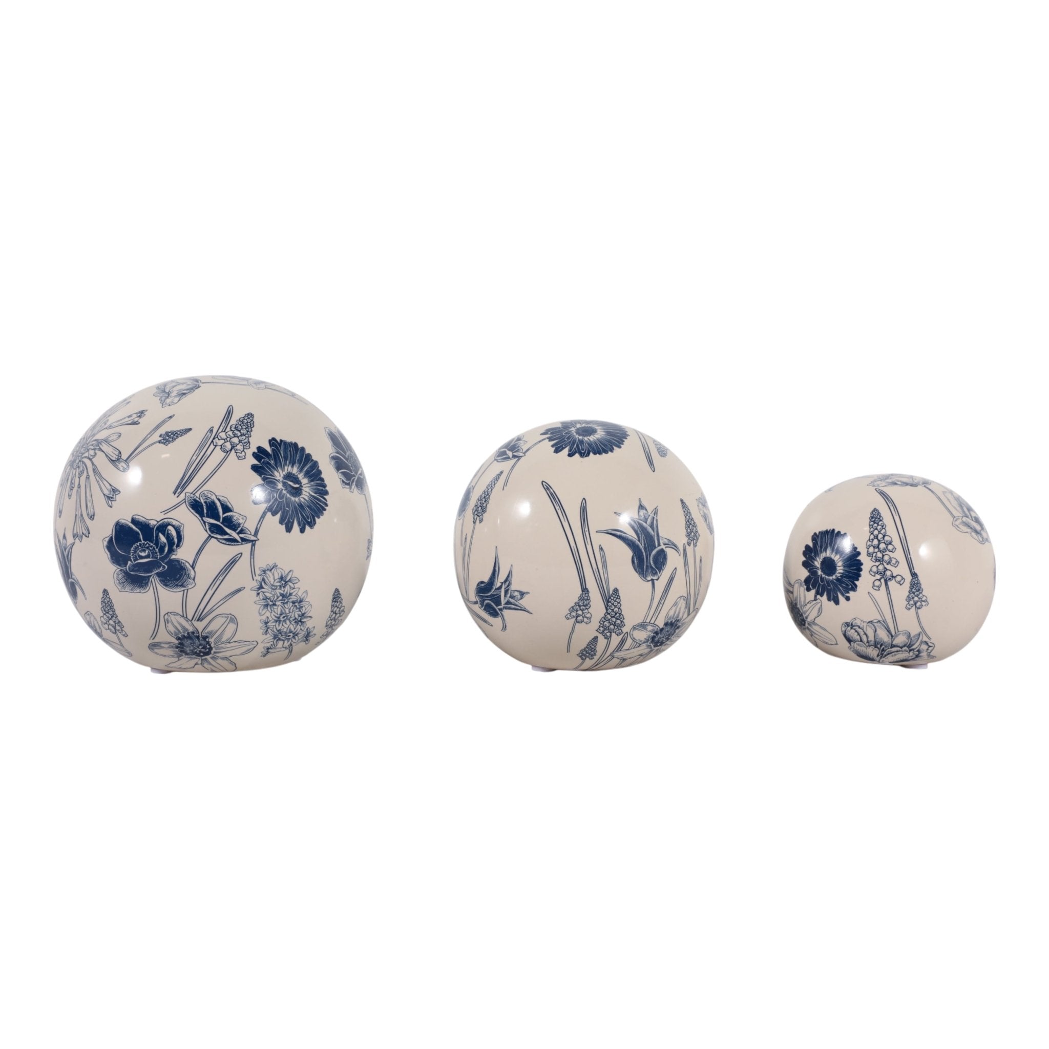 S/3 4/5/6" Floral Orbs, Blue/ivory Table Decors| Sagebrook Home