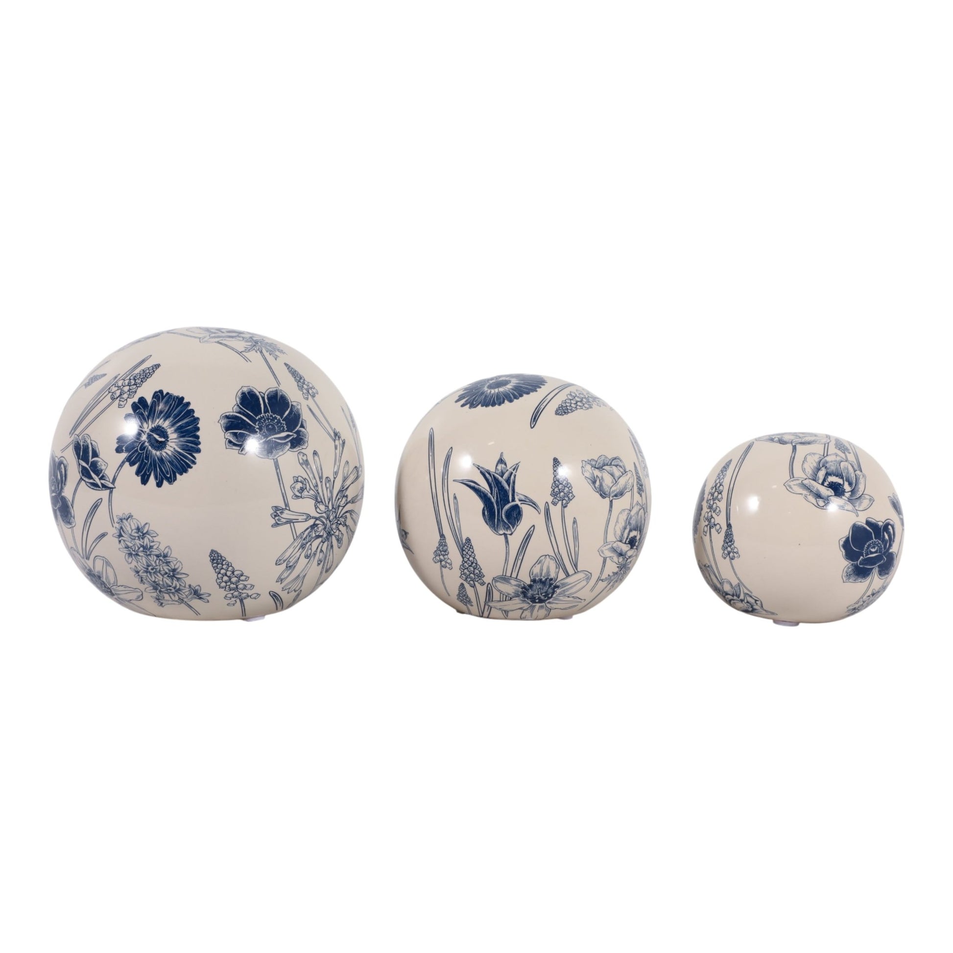 S/3 4/5/6" Floral Orbs, Blue/ivory Table Decors| Sagebrook Home